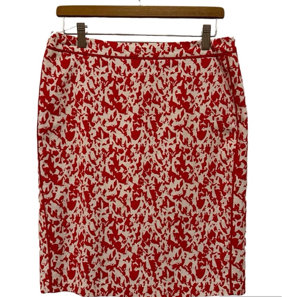Halogen Women's Sz 10P Red White Printed Pencil Straight Knee Length Lined Skirt